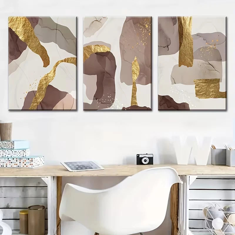 3pcs Abstract Print in a Light Luxury Style Metal Print Ready to Hang Art - Bella Home Decor