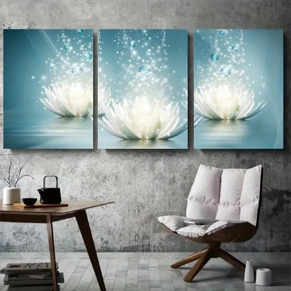 3pcs Tranquil Floral Sparkle Illustration Wall Art Set Canvas Framed 40x60cm - High Quality Print 100% Australian Made Wall Canvas Ready to Hang