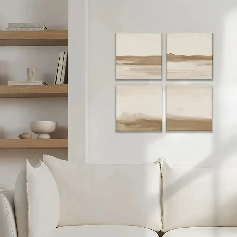 4pcs Neutral Wall Art Prints - Modern Boho Decor Wall Art Canvas Framed