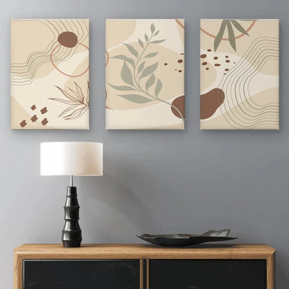 3pcs Neutral Botanical Abstract Shapes Wall Art Set Canvas Framed 40x60cm - High Quality Print 100% Australian Made Wall Canvas Ready to Hang