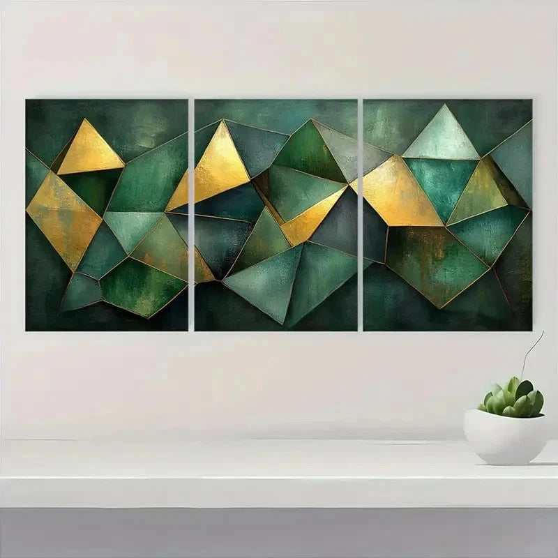 3pcs Green Geometric Polygon OI   Wall Art Set Canvas Framed 50x70cm - High Quality Print 100% Australian Made Wall Canvas Ready to Hang - Bella Home Decor