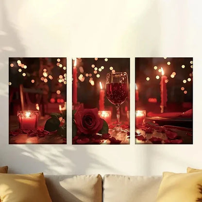 3pcs Valentine’s Day Dinner Scene with Red Rose Wall Art Canvas Unframed – High Quality Print 100% Australian Made Wall Canvas