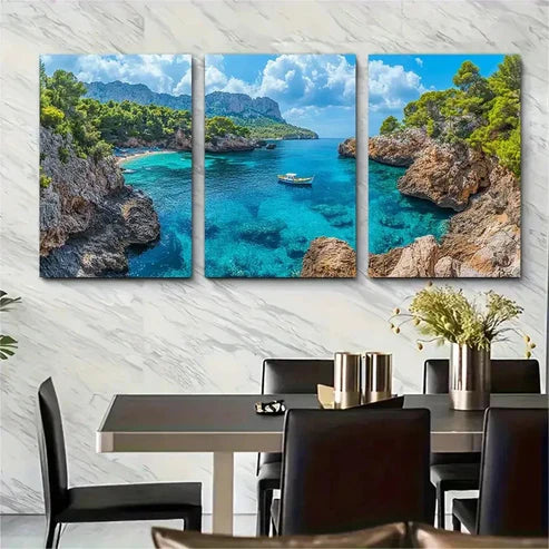 3pcs Mallorca Coastal Scenery Mountain Wall Art Canvas Unframed - High Quality Print 100% Australian Made Wall Canvas