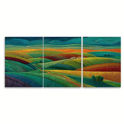 3pcs Colorful Hills Fields And Villages Metal Print Ready to Hang Art - Bella Home Decor