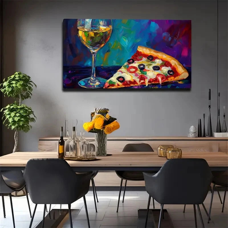 White Wine & Artisan Pizza Wall Art Canvas Office Home Room Framed 120x60cm