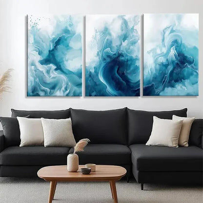 3pcs Fluid Abstract Ocean Waves Elegant Perfect Wall Art Canvas Unframed - High Quality Print 100% Australian Made Wall Canvas - Bella Home Decor