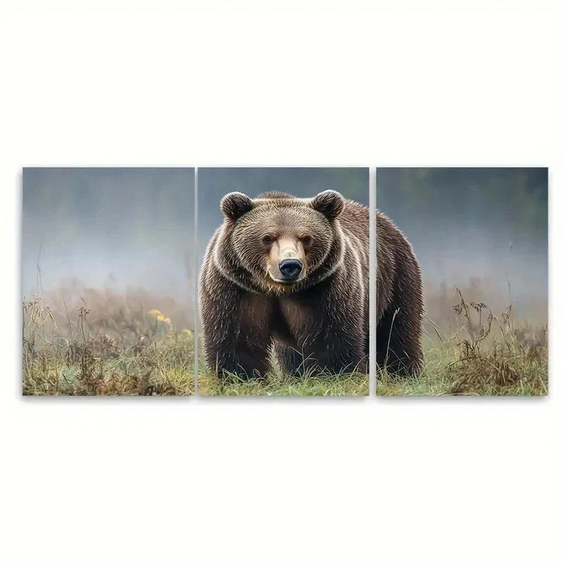 3pcs Brown Bear in Fog Print for Home J  Wall Art Set Canvas Framed 60x90cm - High Quality Print 100% Australian Made Wall Canvas Ready to Hang - Bella Home Decor
