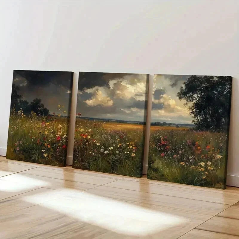 3pcs Vibrant Wildflower with Sunlit Meadow Wall Art Set Canvas Framed 60x90cm - High Quality Print 100% Australian Made Wall Canvas Ready to Hang - Bella Home Decor