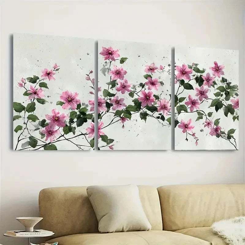 3pcs Japanese Style Soft Pink Flowers Wall Art Set Canvas Framed 50x70cm - High Quality Print 100% Australian Made Wall Canvas Ready to Hang - Bella Home Decor