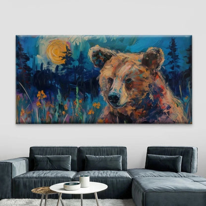Abstract Bear in Forest Wall Art Canvas Office Home Room Framed 120x60cm