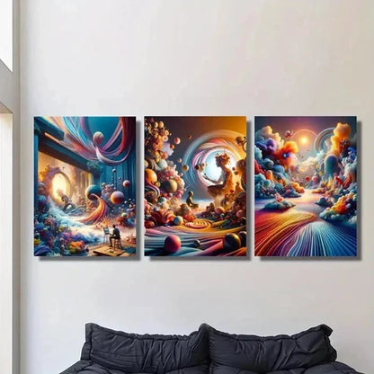 3pcs Abstract Color Pigment Fluid Decorative Wall Art Canvas Unframed - High Quality Print 100% Australian Made Wall Canvas - Bella Home Decor