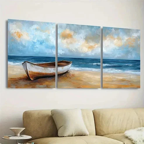 3pcs Nautical Beach Wall Art Set Canvas Unframed - High Quality Print 100% Australian Made Wall Canvas - Bella Home Decor
