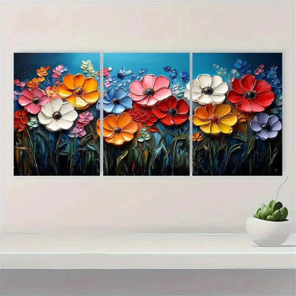 3pcs Colorful Flowers Botanical Metal Print Ready to Hang Art - Bella Home Decor