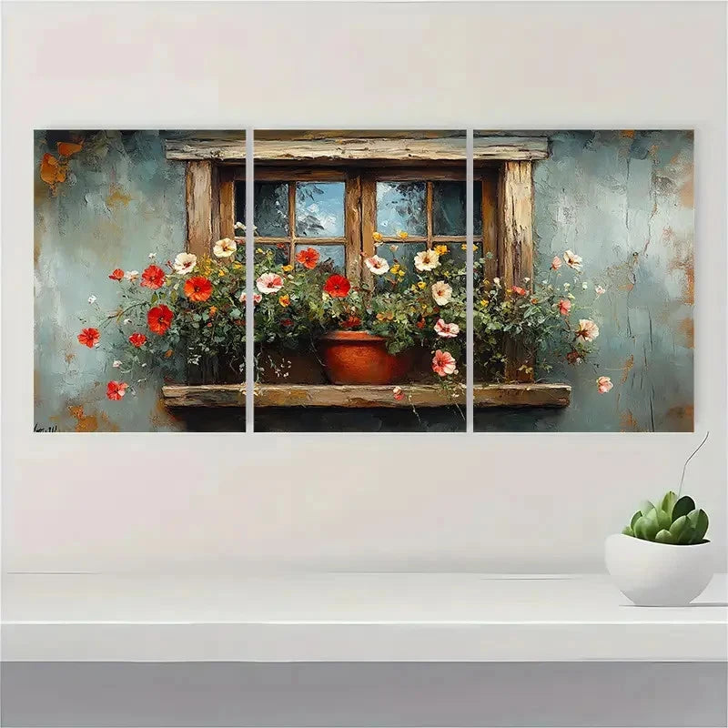 3pcs Charming Flower Pot Garden Art GA   Wall Art Set Canvas Framed 60x90cm - High Quality Print 100% Australian Made Wall Canvas Ready to Hang - Bella Home Decor