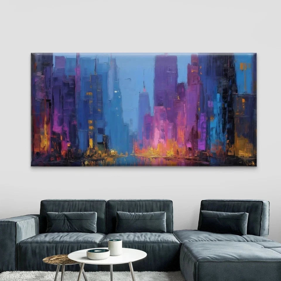 Abstract City Skyline Wall Art Canvas Office Home Room Framed 120x60cm