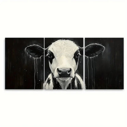 3pcs Black White Cow FU  Wall Art Set Canvas Framed 40x60cm - High Quality Print 100% Australian Made Wall Canvas Ready to Hang - Bella Home Decor