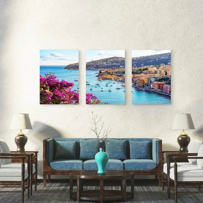 3pcs Coastal Charm Of French Riviera Wall Art Set Canvas Framed 60x90cm - High Quality Print 100% Australian Made Wall Canvas Ready to Hang - Bella Home Decor