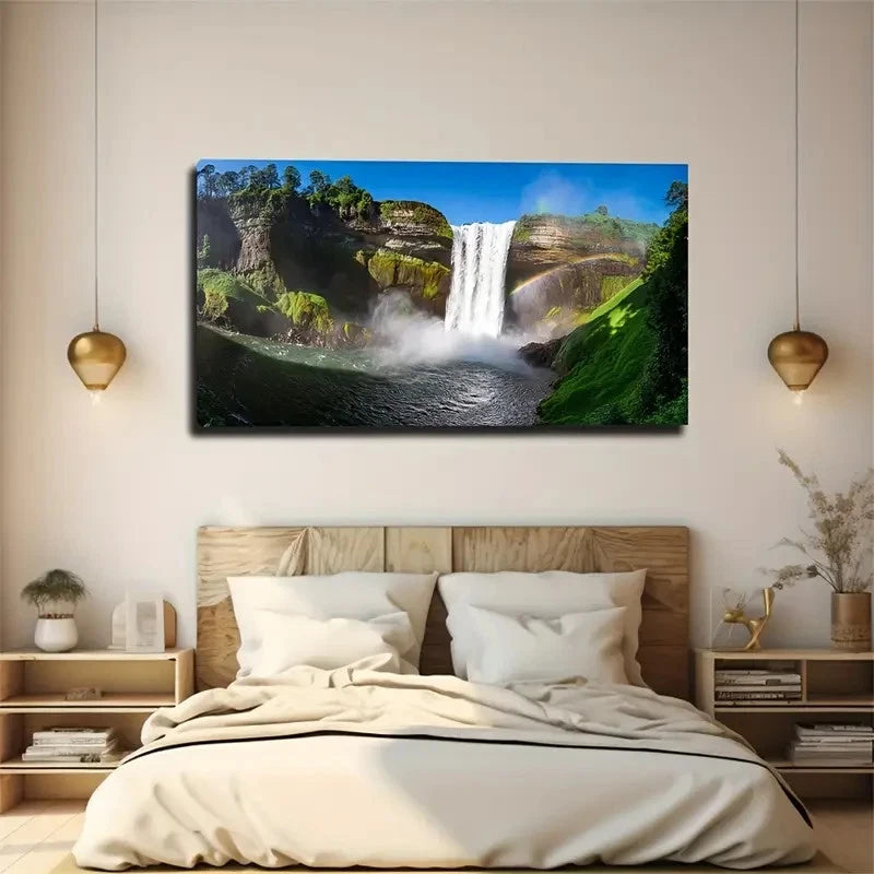 Waterfall Water Mist Bring Wall Art Canvas Office Home Room Framed 120x60cm