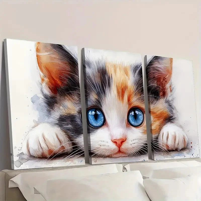 3pcs Cute calico kitten Nursery Decor ND   Wall Art Set Canvas Framed 40x60cm - High Quality Print 100% Australian Made Wall Canvas Ready to Hang - Bella Home Decor