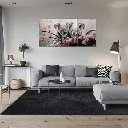 3pcs Adorable Koala Trio Cherry Blossoms Metal Print Ready to Hang Art - Bella Home Decor