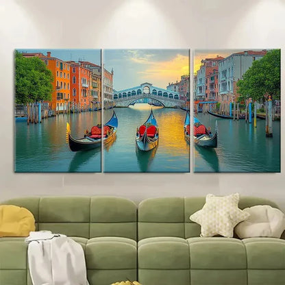 3pcs Gondola Boat And Bridge Rialto Perfect Wall Art Set Canvas Unframed - High Quality Print 100% Australian Made Wall Canvas - Bella Home Decor