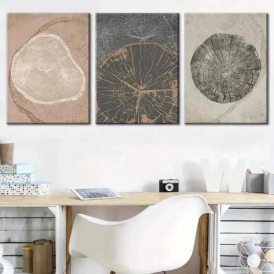 3pcs Classic Vintage Tree Ring Decor Wall Art Set Canvas Framed 40x60cm - High Quality Print 100% Australian Made Wall Canvas Ready to Hang