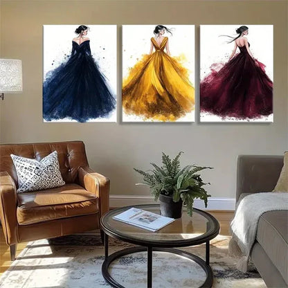 3pcs Burgundy Stunning Female Figures Wall Art Canvas Unframed - High Quality Print 100% Australian Made Wall Canvas - Bella Home Decor