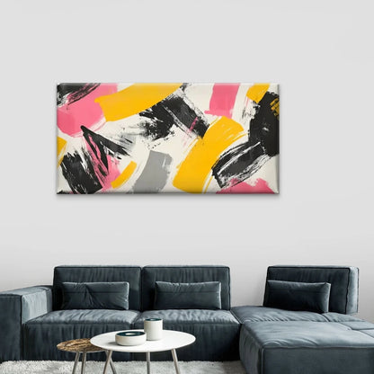 Pink And Yellow Abstract Design Wall Art Canvas Office Home Room Framed 120x60cm