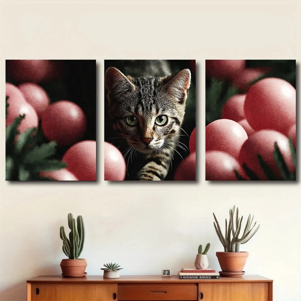 3pcs Charming Ocicat Kitten Green Eyes Metal Print Ready to Hang Art - Bella Home Decor