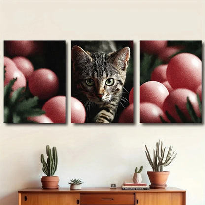3pcs Charming Ocicat Kitten Green Eyes Metal Print Ready to Hang Art - Bella Home Decor