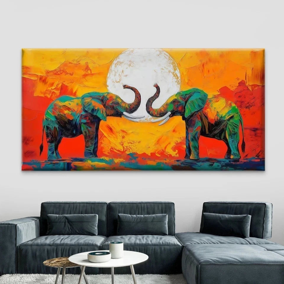 Abstract Elephant & Moon Wall Art Canvas Office Home Room Framed 120x60cm