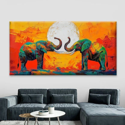 Abstract Elephant & Moon Wall Art Canvas Office Home Room Framed 120x60cm