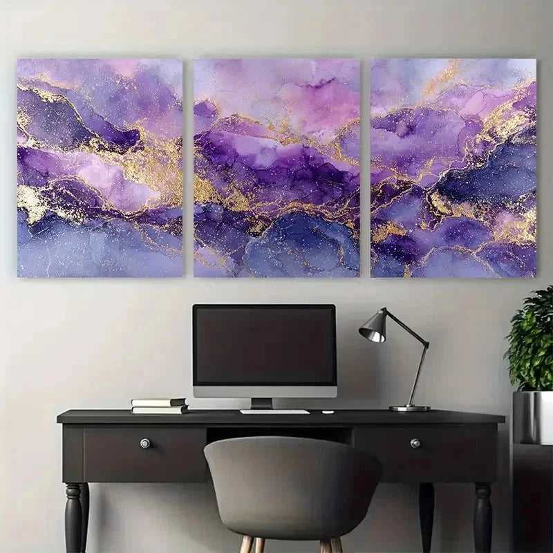 3pcs Golden Sunshine Purple Perfect Wall Art Set Canvas Framed 50x70cm - High Quality Print 100% Australian Made Wall Canvas Ready to Hang - Bella Home Decor