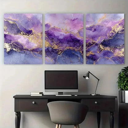 3pcs Golden Sunshine Purple Perfect Wall Art Set Canvas Framed 50x70cm - High Quality Print 100% Australian Made Wall Canvas Ready to Hang - Bella Home Decor