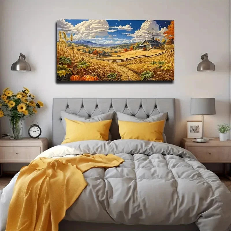 Vibrant Countryside Scene Wall Art Canvas Office Home Room Framed 120x60cm