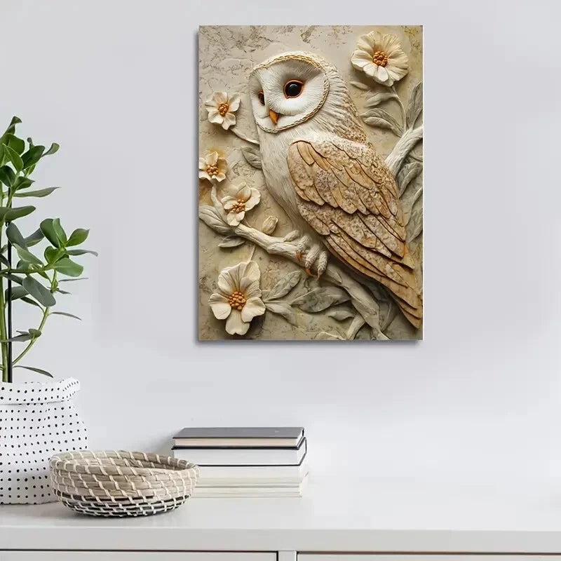 Starry Barn Owl by Threeleaves Heart Painting 40x60cm Metal Print Ready to Hang - Bella Home Decor