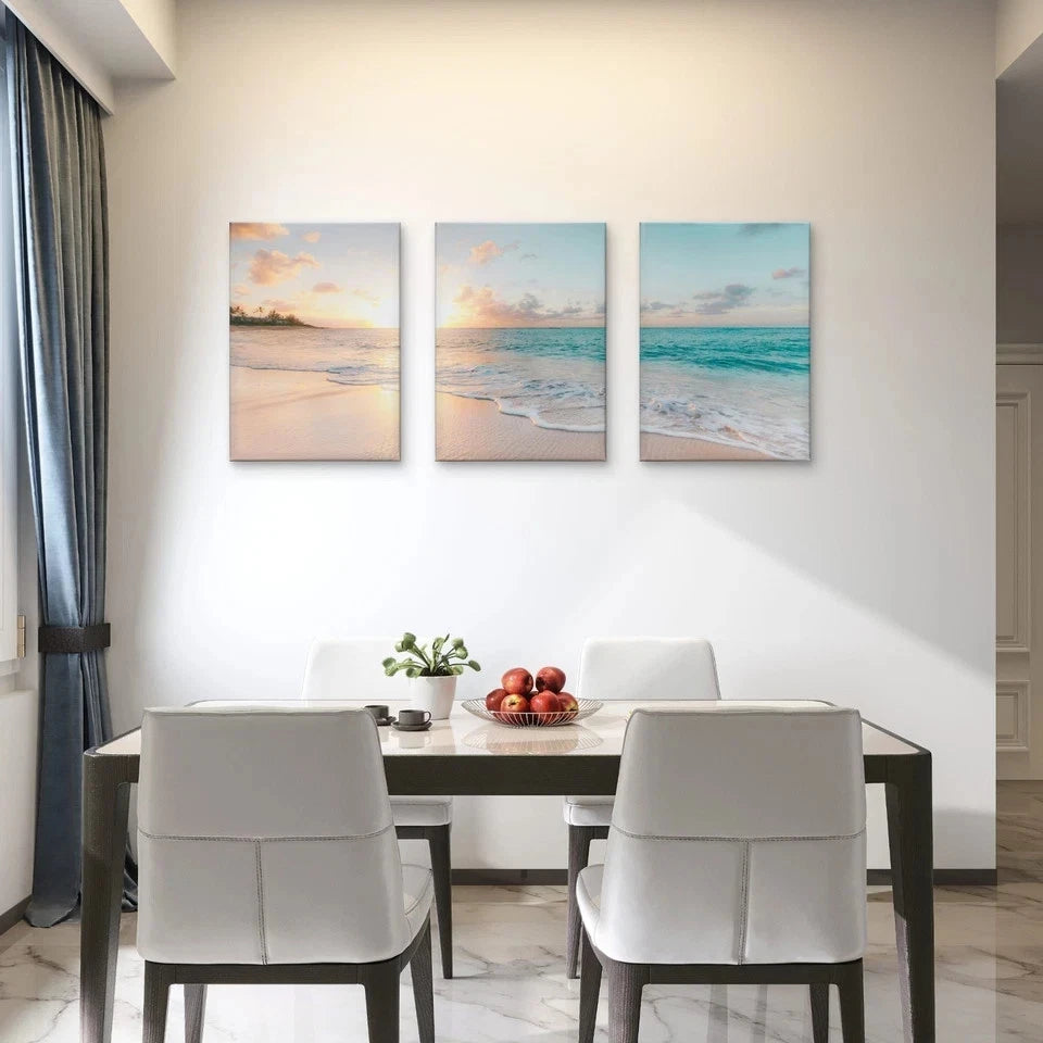 3pcs Serene Beach Sunset Horizon Wall Art Set Canvas Framed 40x60cm - High Quality Print 100% Australian Made Wall Canvas Ready to Hang