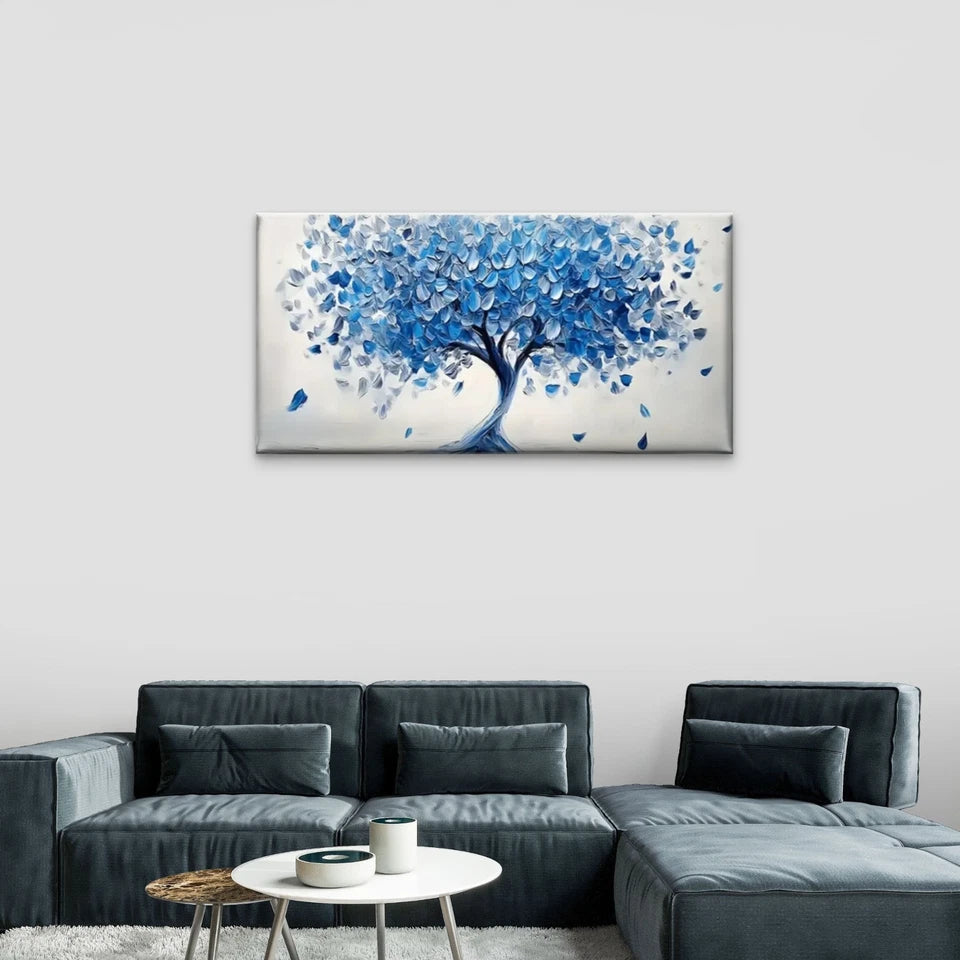 Blue White Tree Abstract Wall Art Canvas Office Home Room Framed 120x60cm