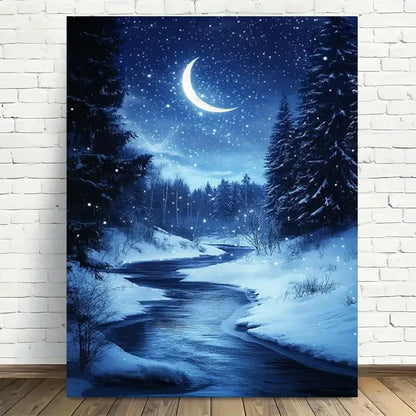 Beautiful Snowy Landscape with River Painting 40x60cm Metal Print Ready to Hang - Bella Home Decor
