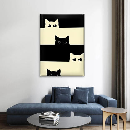 Peeking Black and White Cats 60x90cm Metal Print Ready to Hang