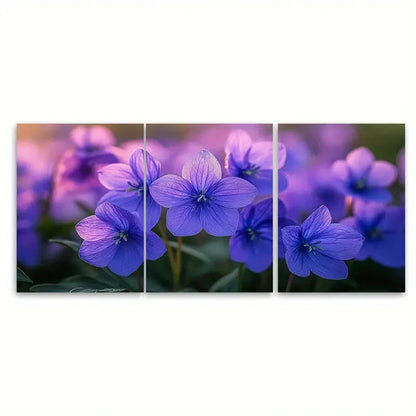 3pcs Purple Bluebell Flowers with Green LeavesT Wall Art Set Canvas Framed 40x60cm - High Quality Print 100% Australian Made Wall Canvas Ready to Hang