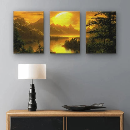 3pcs Golden Hour Mountain Lake Landscape Painting Wall Art Set Canvas Framed 60x90cm - High Quality Print 100% Australian Made Wall Canvas Ready to Hang