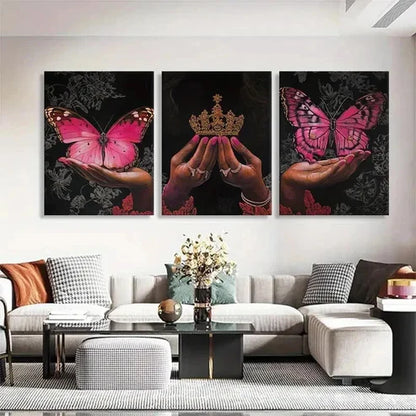 3pcs Butterfly and Crown Hands Holding Perfect Wall Art Set Canvas Unframed - High Quality Print 100% Australian Made Wall Canvas