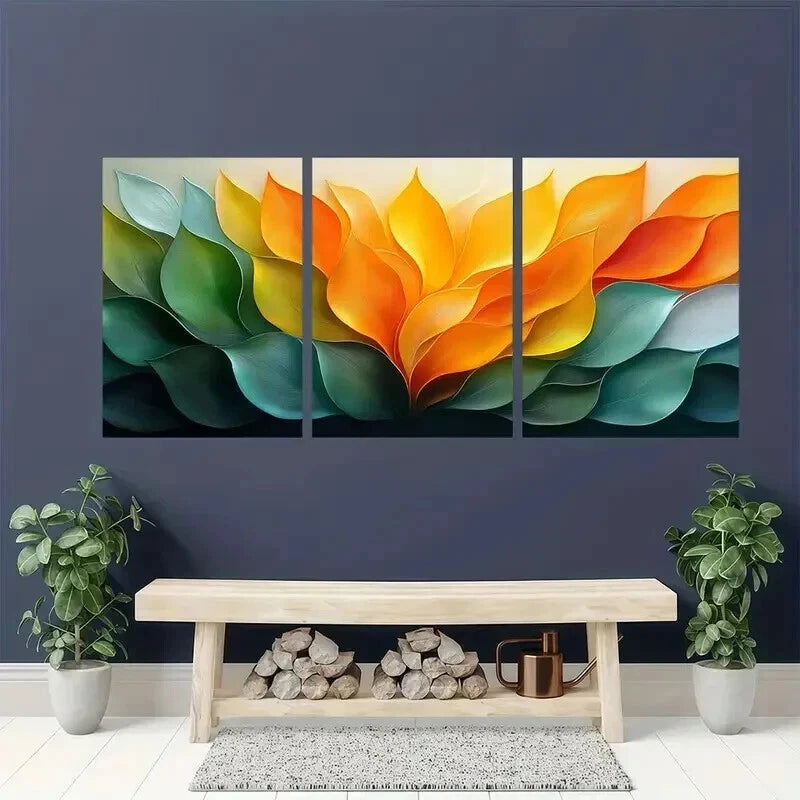 3pcs Green and Yellow Leafy Abstraction Wall Art Set Canvas Framed 50x70cm - High Quality Print 100% Australian Made Wall Canvas Ready to Hang