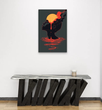 Melting Sun and Human Profile Silhouette 40x60cm Metal Print Ready to Hang