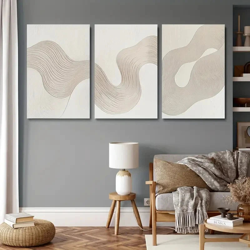 3pcs Abstract White Texture Design Metal Print Ready to Hang Art - Bella Home Decor