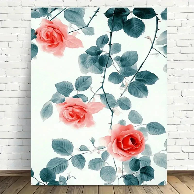 Beautiful Elegant Roses & Leaves Minimalist Painting 40x60cm Metal Print Ready to Hang - Bella Home Decor
