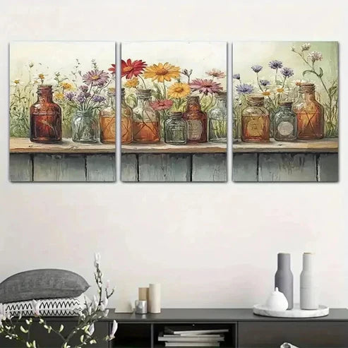 3pcs Vibrant Botanical Colorful Flowers Art Set Canvas Unframed - High Quality Print 100% Australian Made Wall Canvas
