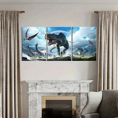 3pcs Tyrannosaurus Rex Prehistoric Creatures Wall Art Canvas Unframed - High Quality Print 100% Australian Made Wall Canvas