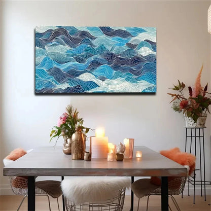 Navy Blue & Turquoise Seascape Wall Art Canvas Office Home Room Framed 120x60cm